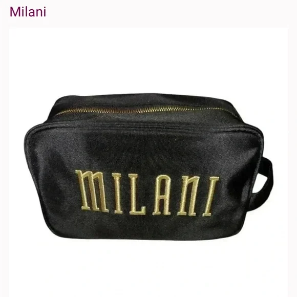 COSMETIC BAG Milani Black with Gold Logo NWOT - Picture 1 of 6